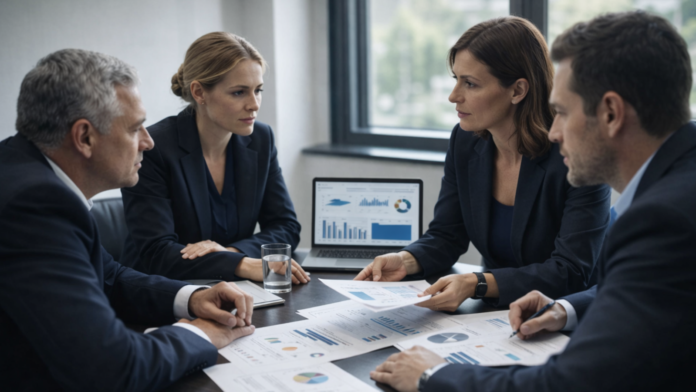 FEllipelli (1) Executivos analisando relatórios e discutindo dados comportamentais em reunião corporativa