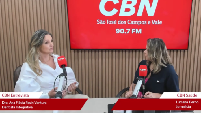 Dra. Ana Flávia Pasin concede entrevista à Rádio CBN sobre saúde da mulher, climatério e odontologia integrativa no programa CBN Saúde.