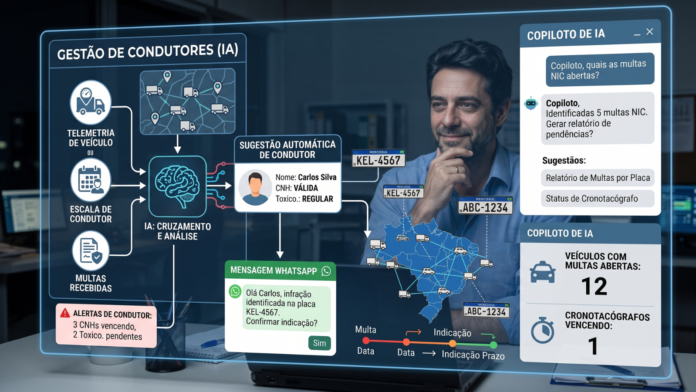 Brobot (4) Central de gestão de frotas utiliza Inteligência Artificial para analisar multas, identificar condutores e monitorar operações em tempo real.