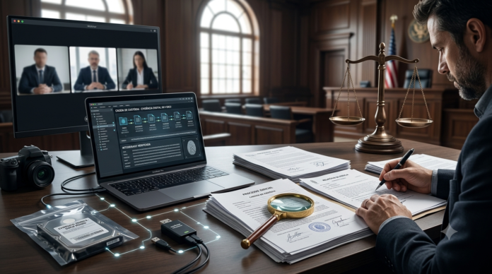 Gemini_Generated_Image_v8tqa2v8tqa2v8tq Auditoria judicial analisa documentos, provas digitais e cadeia de custódia para identificar possíveis falhas em processos judiciais.