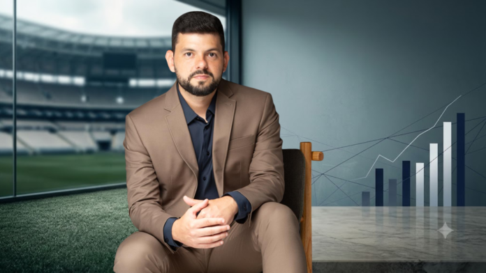 Jean Rafael Matheus, sócio da Kactus Capital, durante divulgação da proposta de investimento superior a R$ 400 milhões na SAF do Avaí, aprovada pelo Conselho Deliberativo do clube.