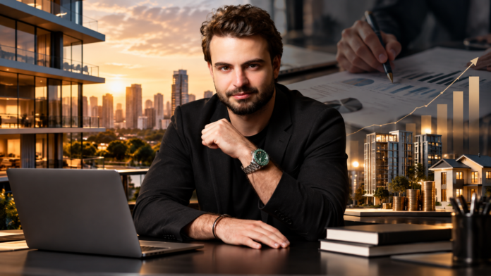 Retrato Profissional de Investimentos Imobiliários Flávio Ribeiro, CEO da FR Prime Imóveis, em cenário que representa investimentos imobiliários, gestão patrimonial e a evolução do mercado imobiliário.